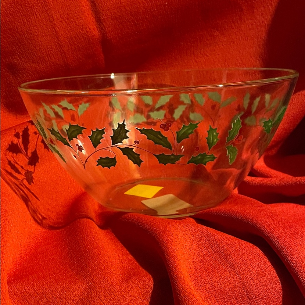 Holiday Lenox Glass Bowl with Holly Design, New!
